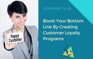 Slide deck image showing a woman holding up a loyalty card. Slide reads boost your bottom link by creating a customer loyalty program.