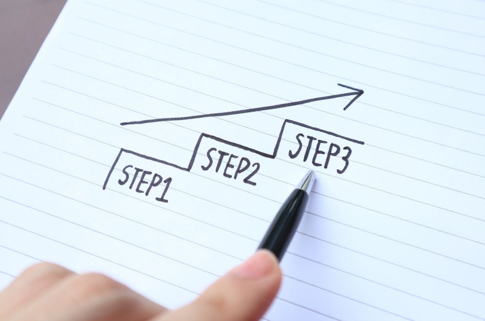 Image showing and drawn steps and an arrow pointing up.