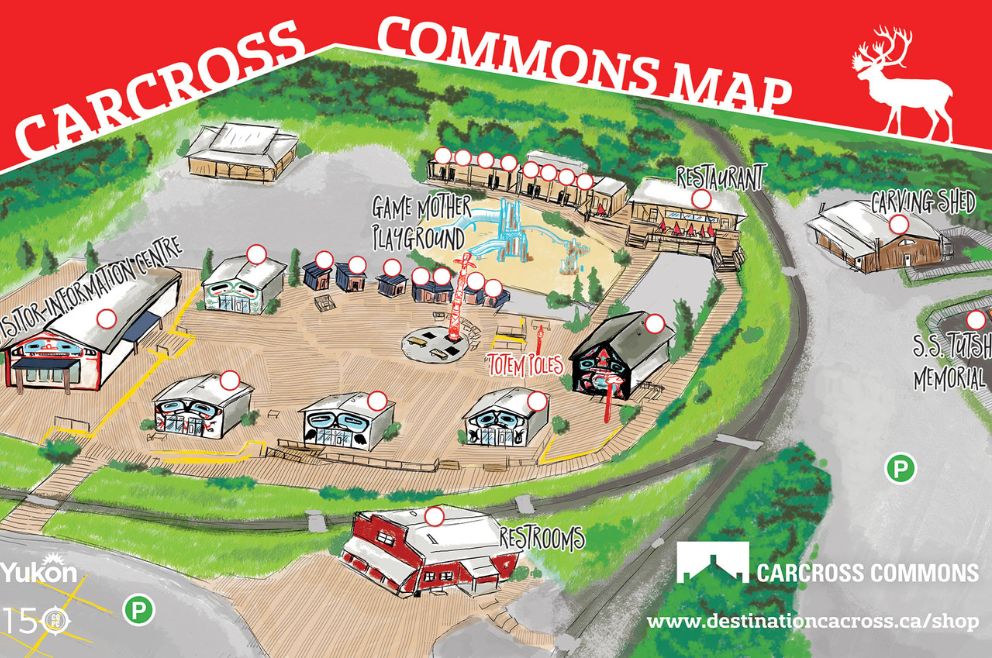 Graphic map of the buildings at Carcross Commons.