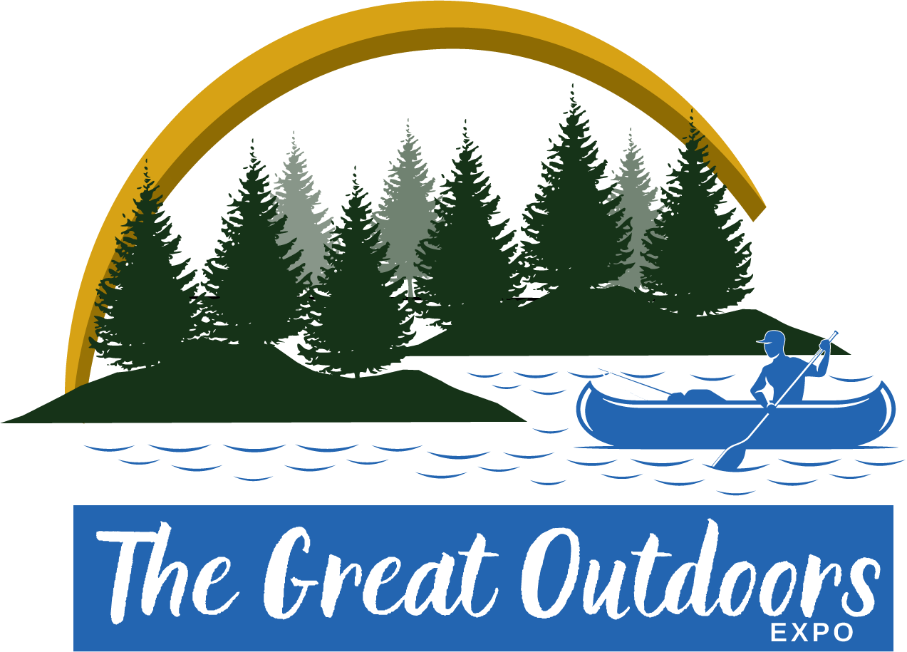 Great Outdoors Logo showing a man in a canoe paddling with trees in the background.