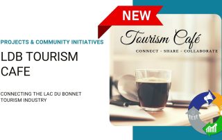Graphic of LdB Tourism Cafe's poster which features a coffee cup on an office desk.