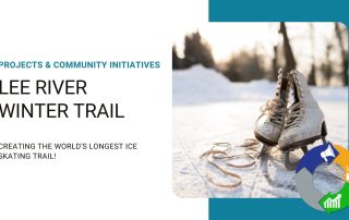 Title slide showing a pair of woman's ice skates on the ice depicting the Lee River Winter Trail.