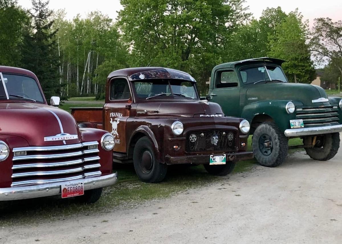 Photo of three of the Winnipeg River Car Club's member's cars.